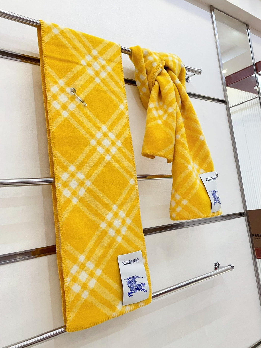 Burberry Yellow Plaid Fringe Scarf
