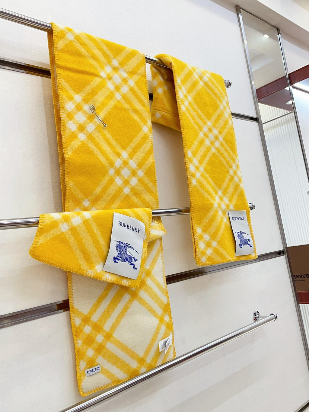 Burberry Yellow Plaid Fringe Scarf
