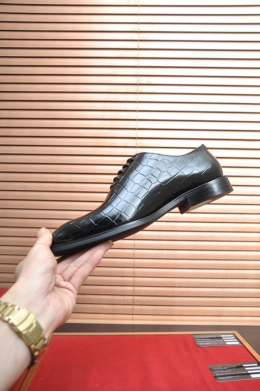 Ferragamo Black Embossed Lace-Up Dress Shoes
