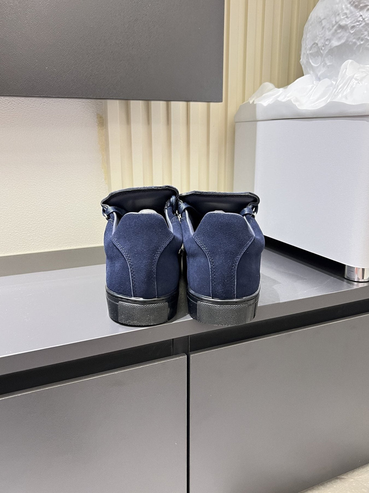 Balenciaga Navy Blue Textured Low-Top Sneakers