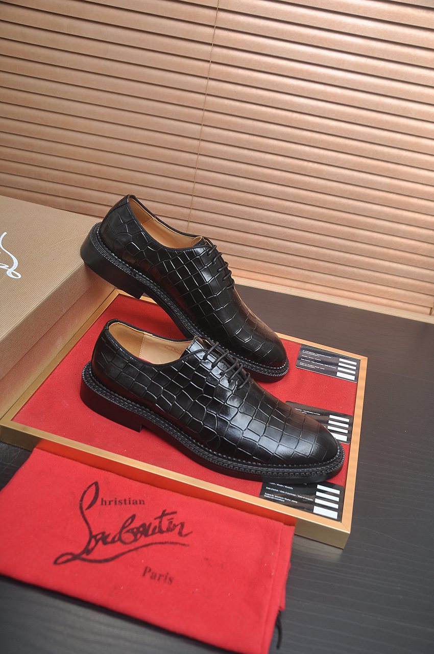 Christian Louboutin Men's Black Embossed Lace-Up Dress Shoes