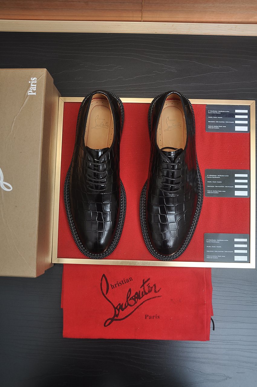 Christian Louboutin Men's Black Embossed Lace-Up Dress Shoes