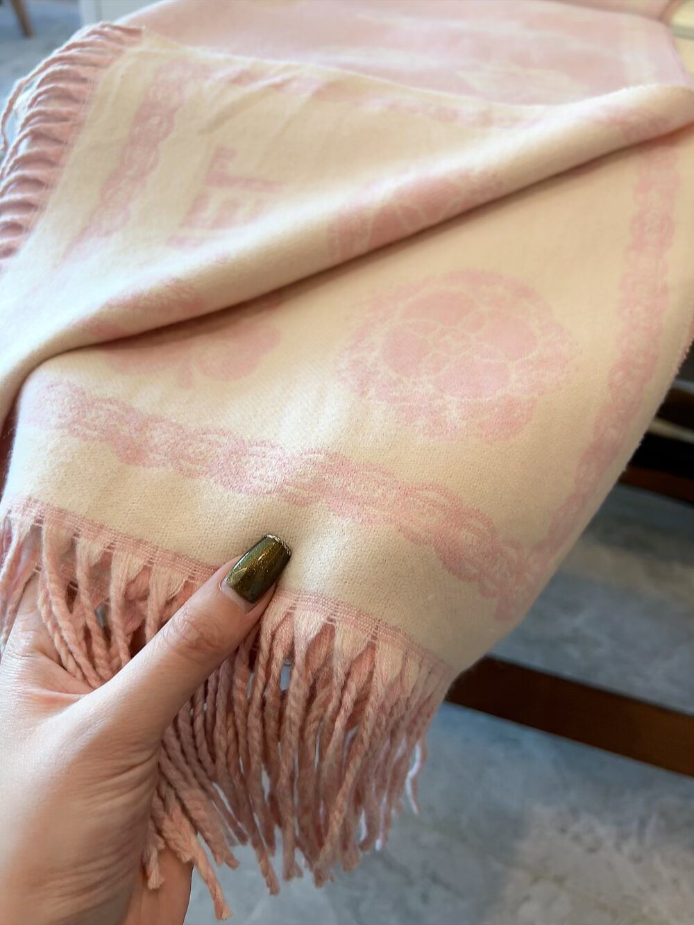 Chanel Logo-Pattern Fringed Scarf