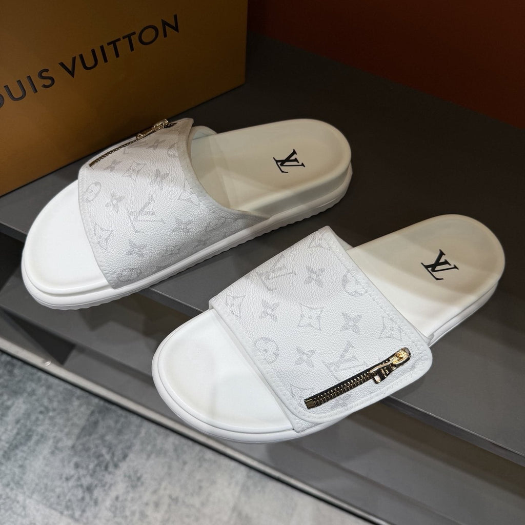Louis Vuitton White Monogram Zip Slide Sandals