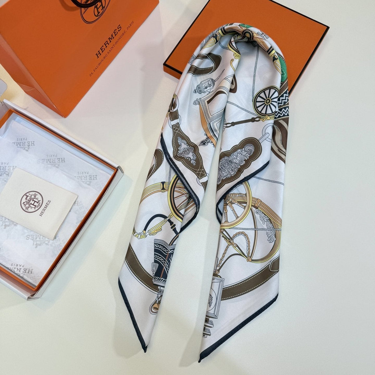 Hermès Carriage Print Silk Scarf