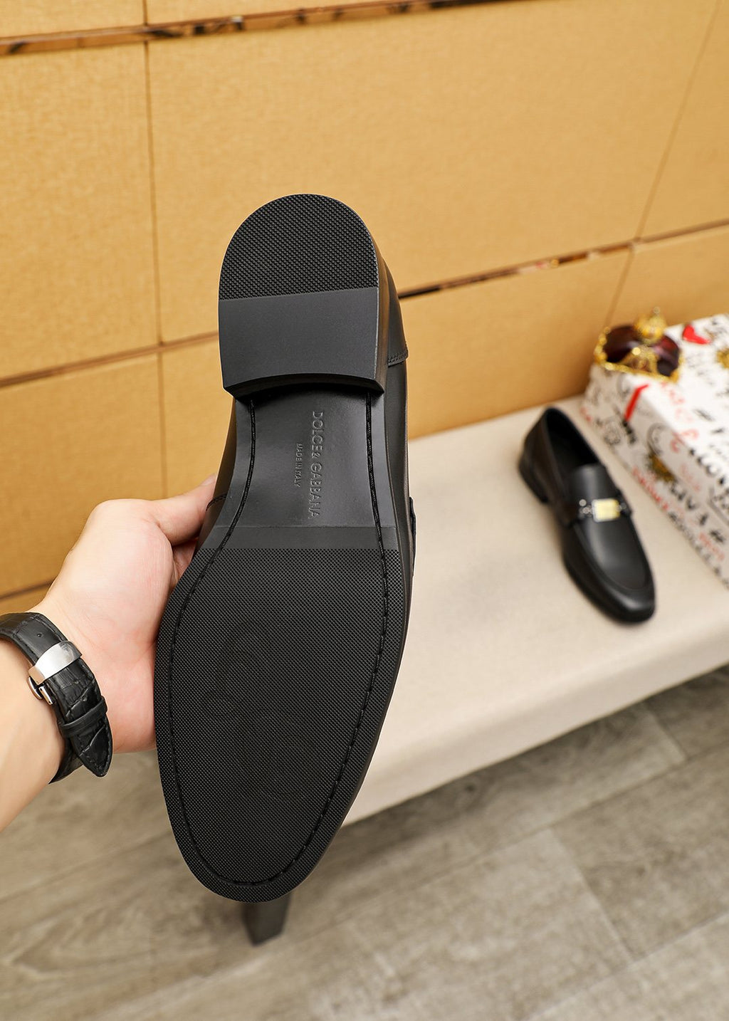 Black Gold-Tone Buckle Loafers