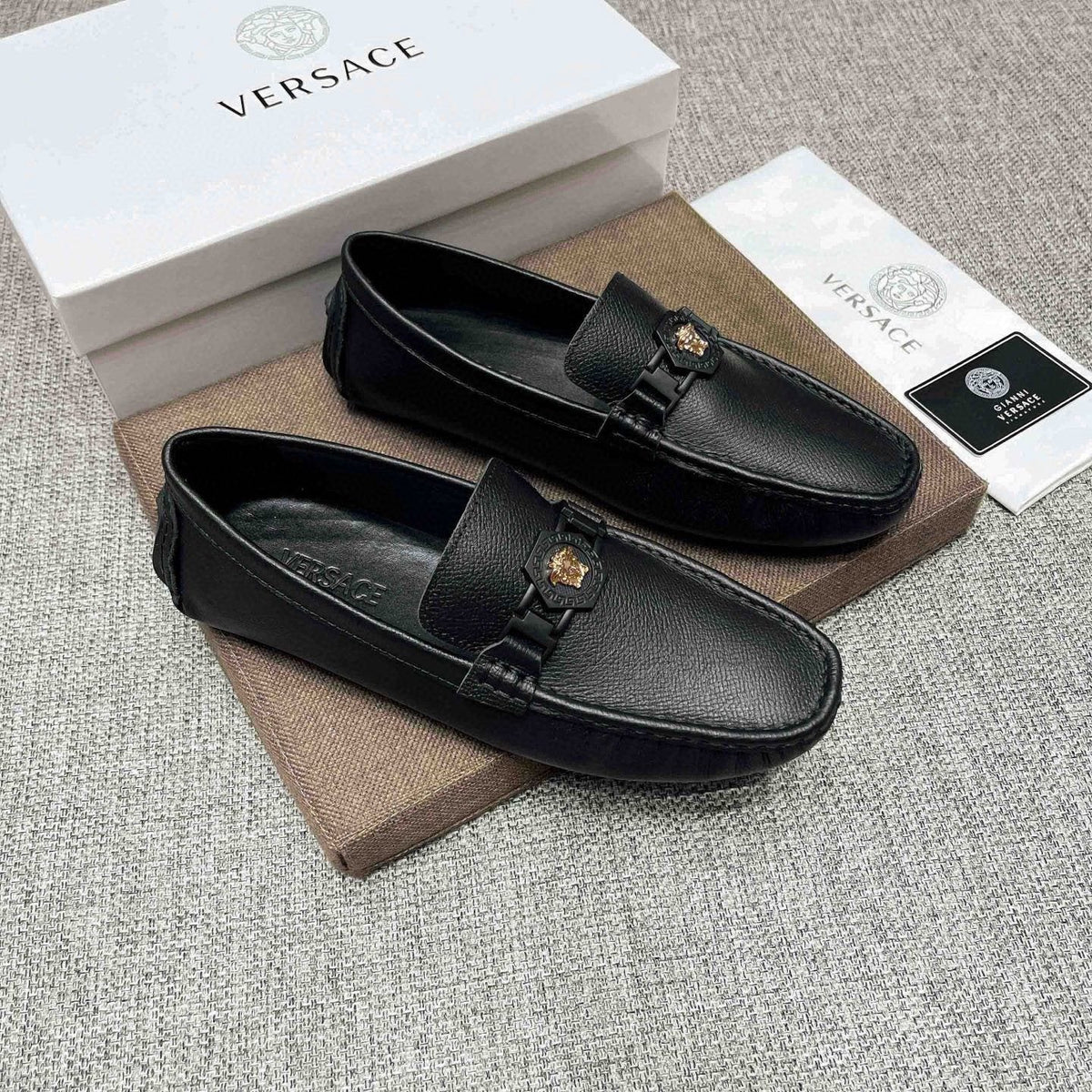 Versace Men's Black Medallion Loafers - Leather Lining