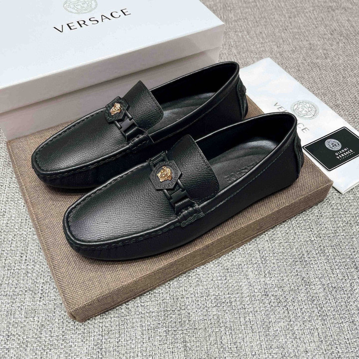 Versace Men's Black Medallion Loafers - Leather Lining