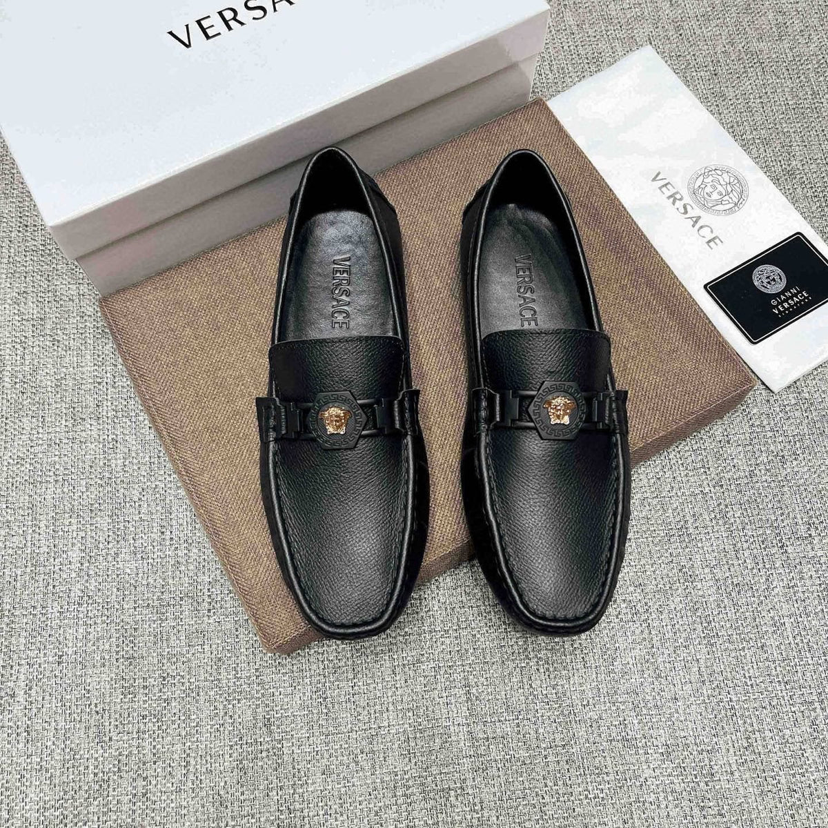Versace Men's Black Medallion Loafers - Leather Lining