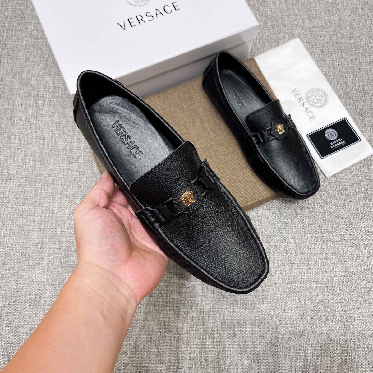 Versace Men's Black Medallion Loafers - Leather Lining