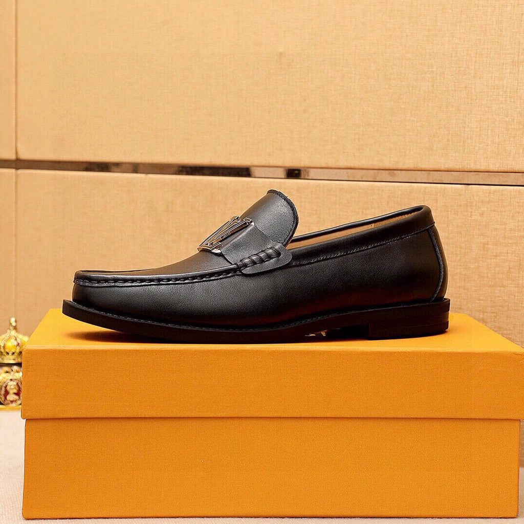 Louis Vuitton Black Metal-Detail Loafers