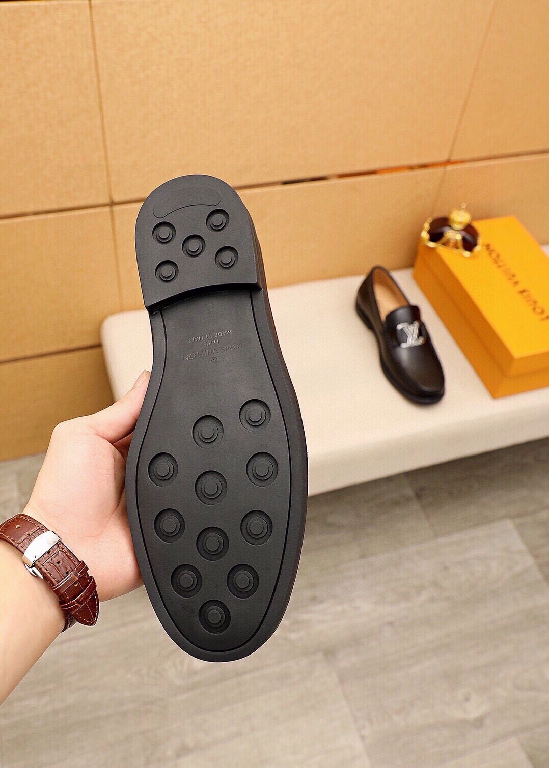 Louis Vuitton Black Metal-Detail Loafers