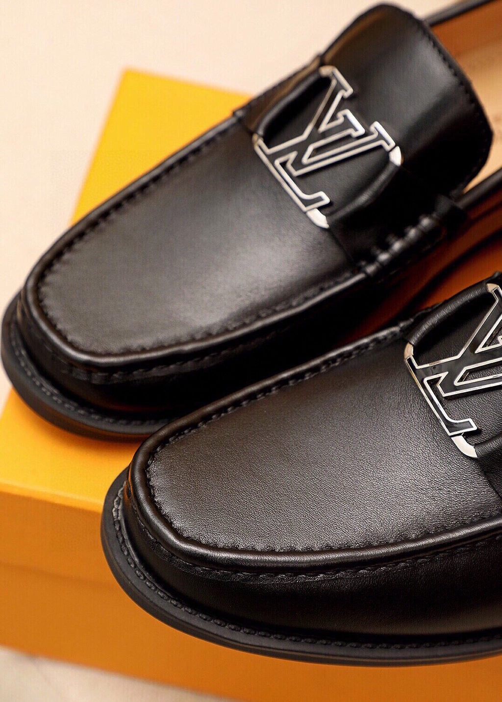 Louis Vuitton Black Metal-Detail Loafers