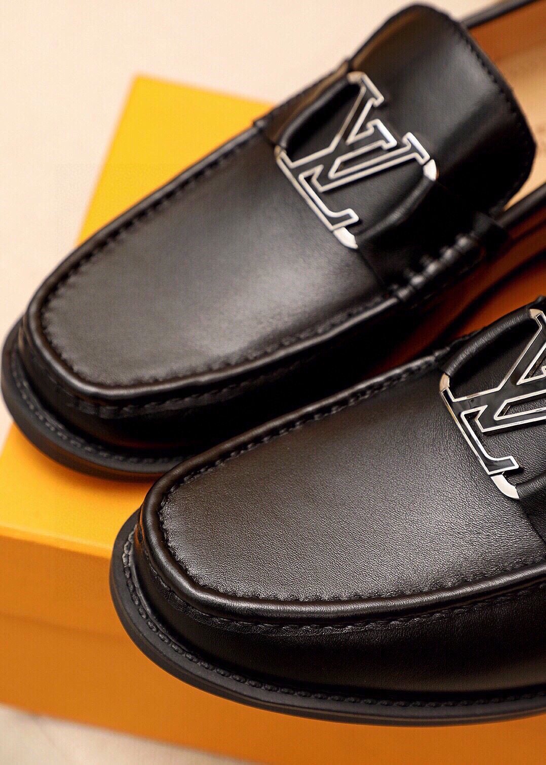 Louis Vuitton Black Metal-Detail Loafers