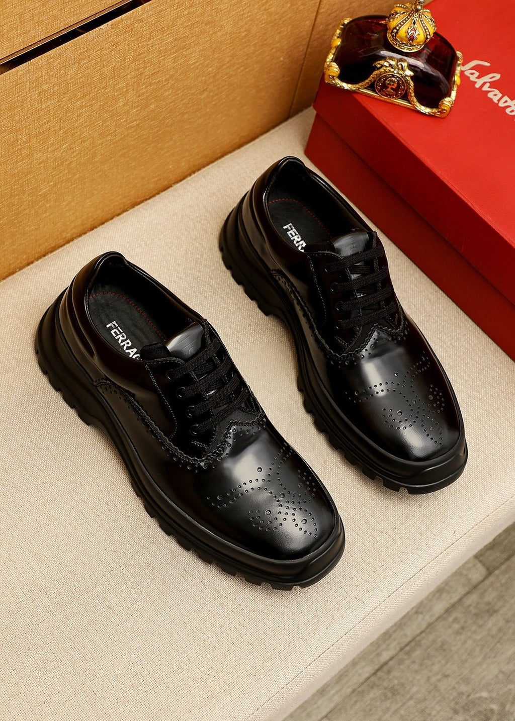 Ferragamo Black Perforated Lace-Up Shoes - Lug Sole