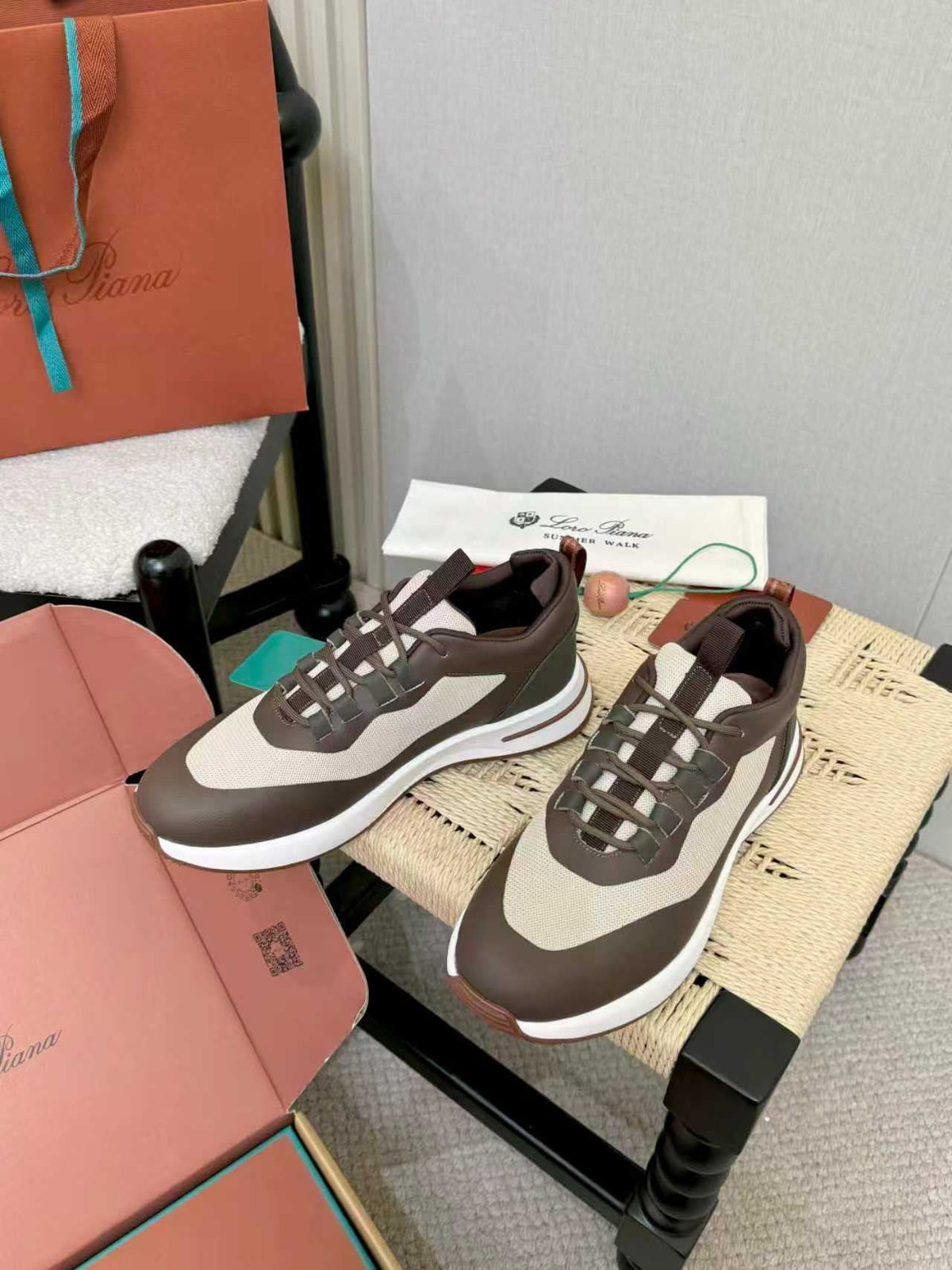 Loro Piana Brown and Cream Low-Top Sneakers