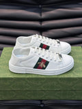 Gucci White Stripe Bee Low-Top Sneakers - Gold Bee Motifs