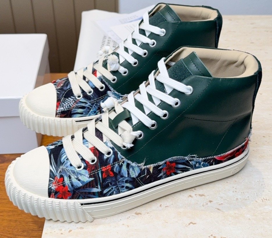 Maison Margiela Dark Green Floral High-Top Sneakers