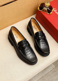 Ferragamo Black Embossed Leather Loafers