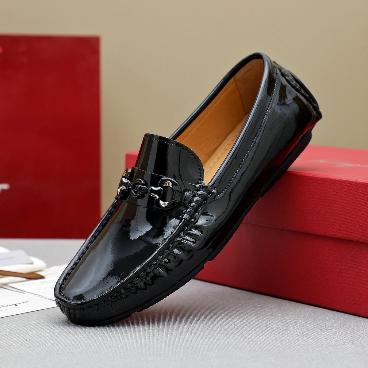 Ferragamo Men's Black Metal Bit Loafers