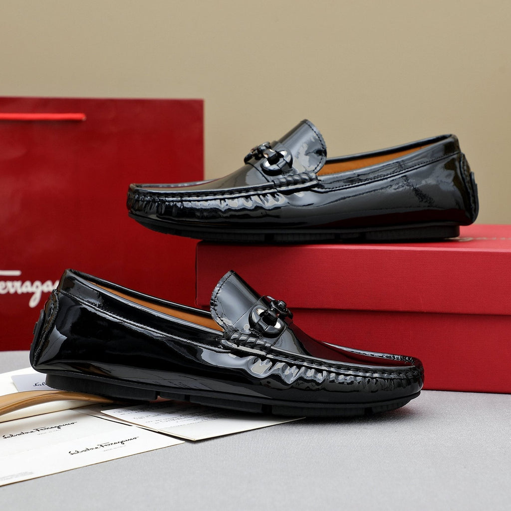 Ferragamo Men's Black Metal Bit Loafers