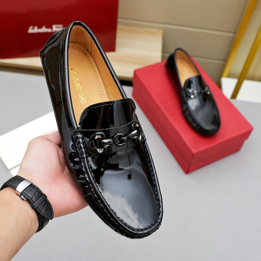 Ferragamo Men's Black Metal Bit Loafers