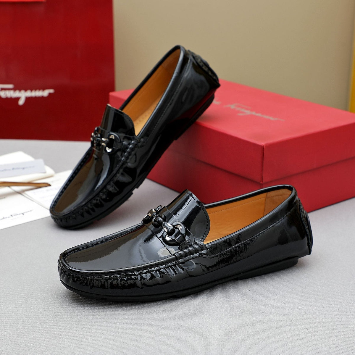 Ferragamo Men's Black Metal Bit Loafers