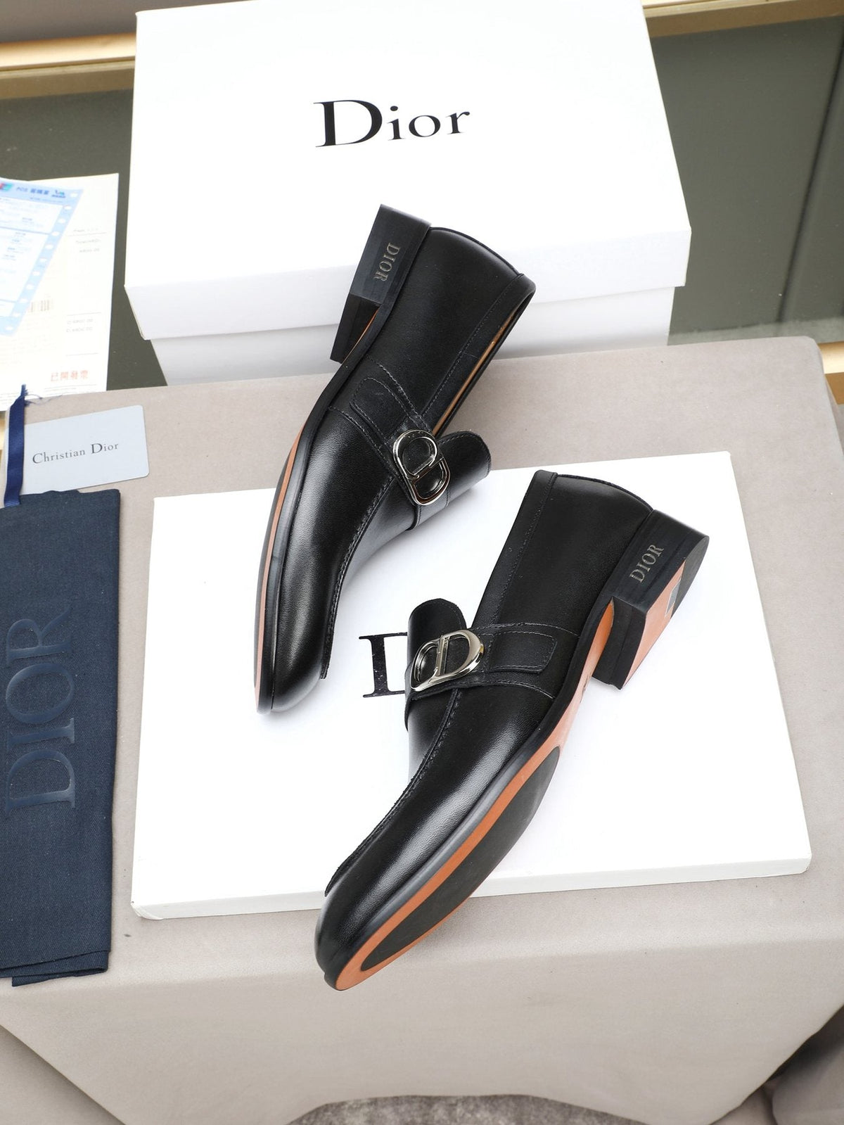 Dior Black Buckle Loafers