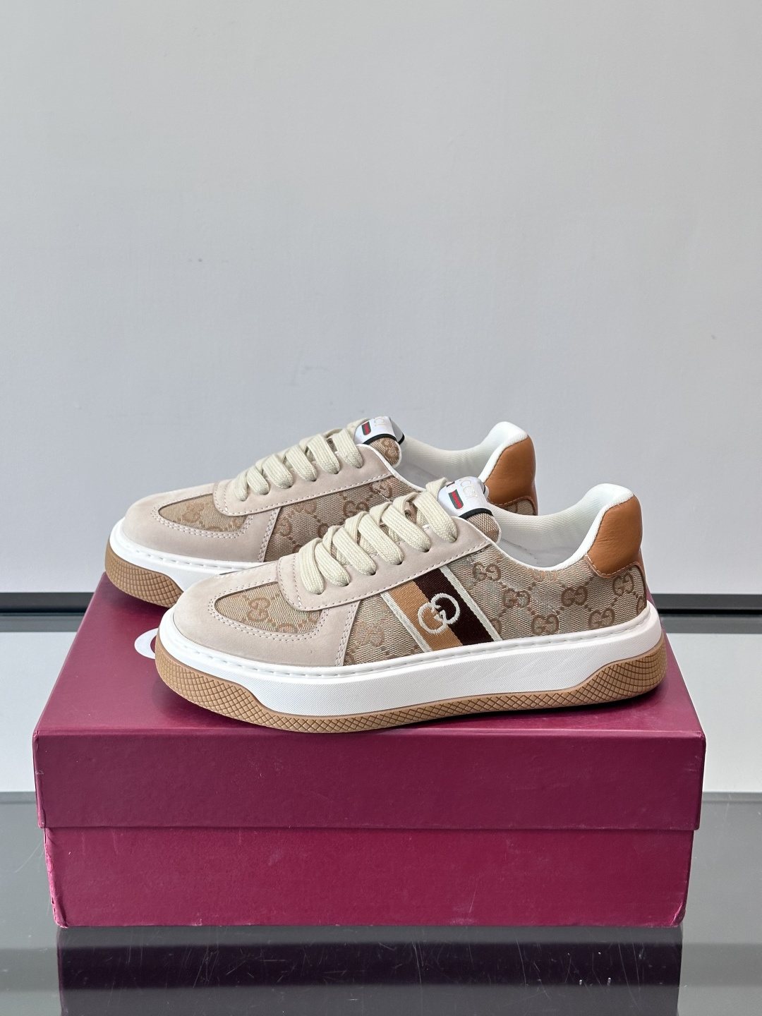 Gucci Men's Beige Patterned Panel Sneakers