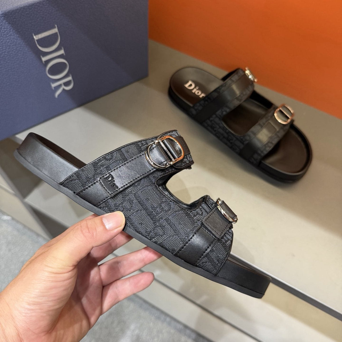 Dior Patterned Buckle Slide Sandals - Double Buckles