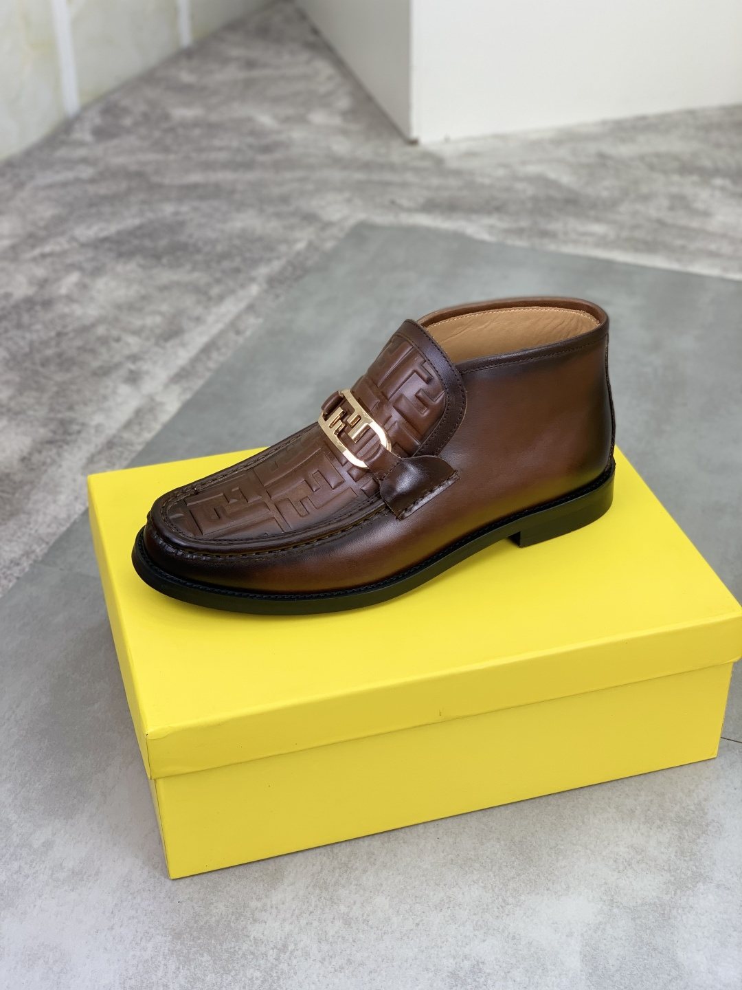 Fendi Men's Embossed Metal-Hardware Slip-On Boots