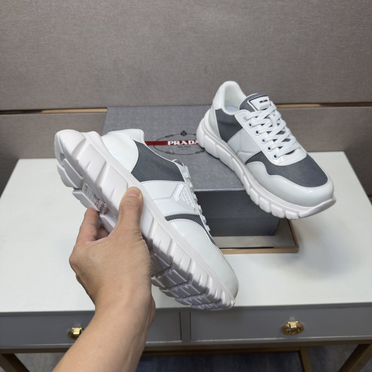 Prada Men's Paneled Low-Top Sneakers - Mesh Lining