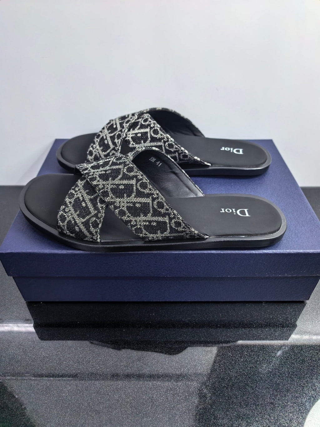 Dior Pattern Crossover Slide Sandals