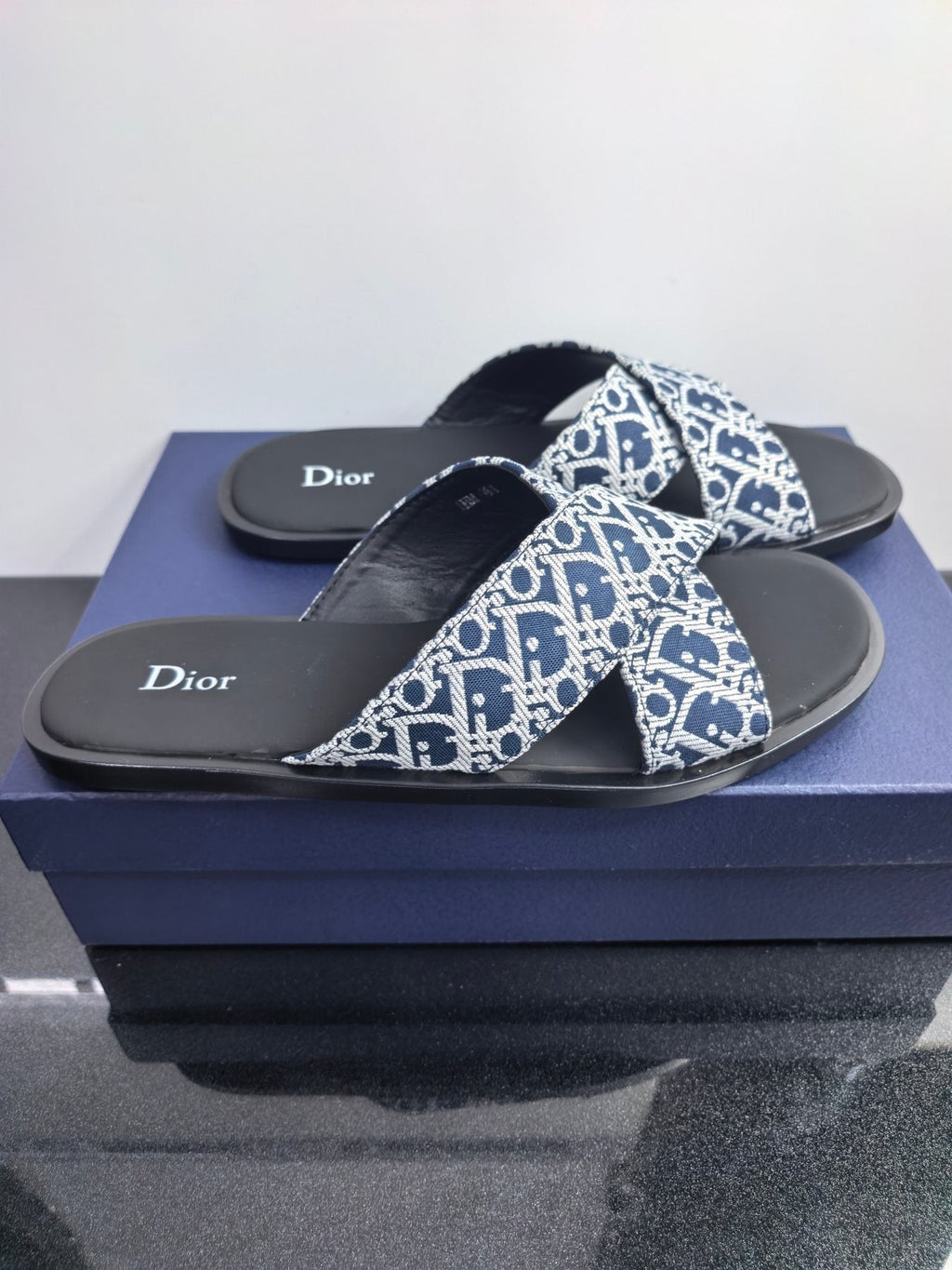 Dior Pattern Crossover Slide Sandals