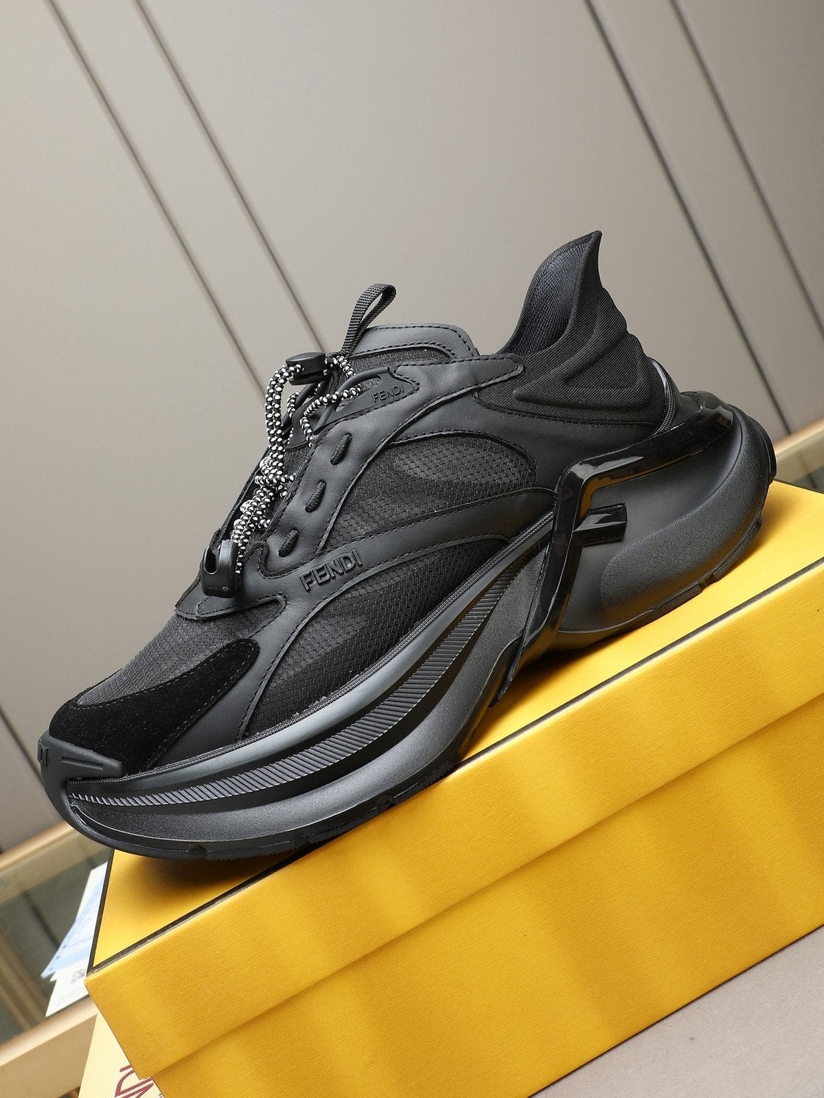 Fendi Black and Charcoal Gray Platform Sneakers