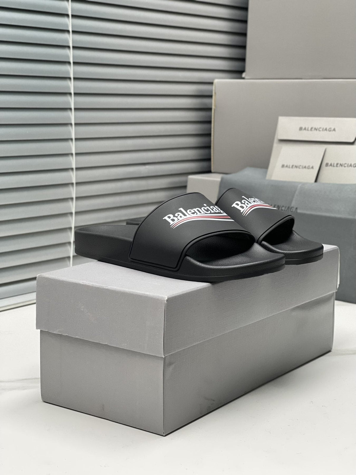 Balenciaga Logo Stripe Slide Sandals