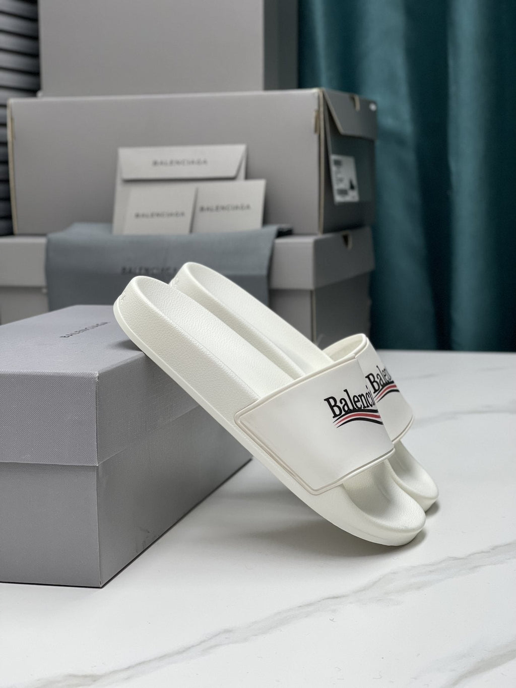 Balenciaga Logo Stripe Slide Sandals