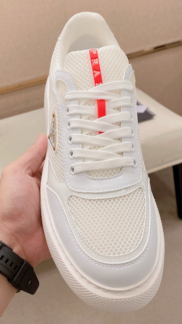 Prada Men's Red Accent Low-Top Sneakers