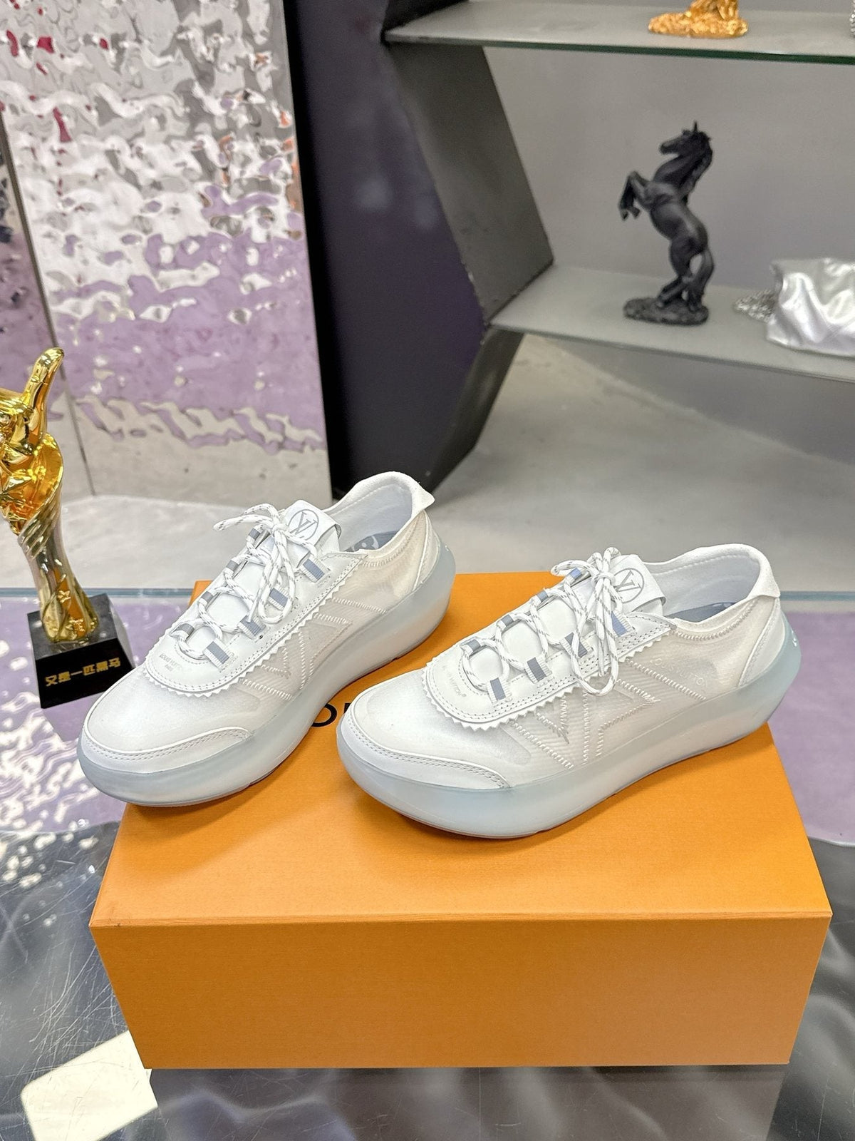 Louis Vuitton Aqua Blue and White Low-Top Sneakers