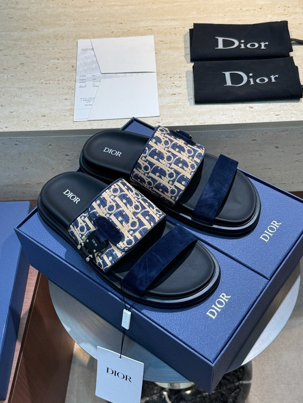 Dior Men's Aqua Monogram Slide Sandals