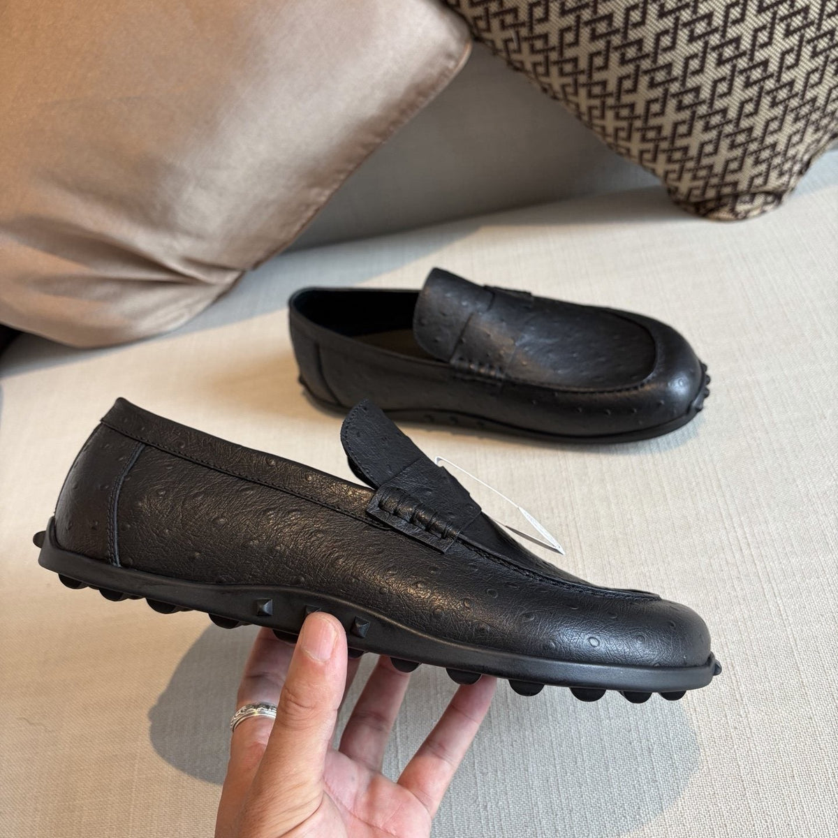 Hermès Textured Studded-Sole Loafers