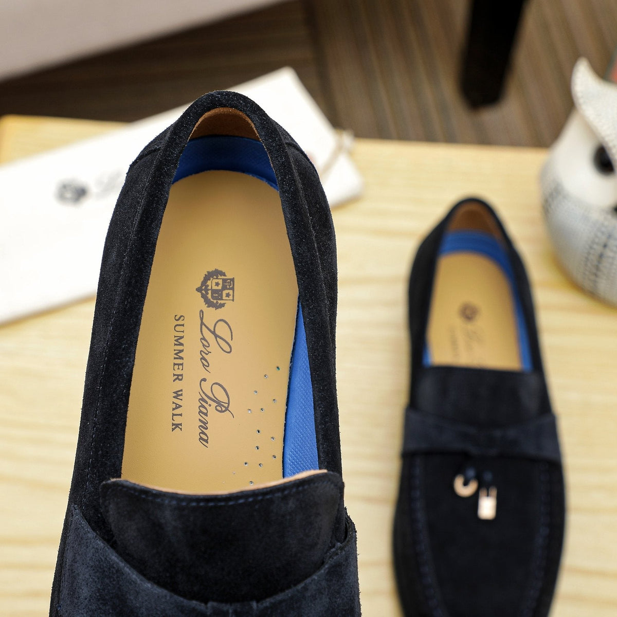 Loro Piana Black Apron-Toe Loafers
