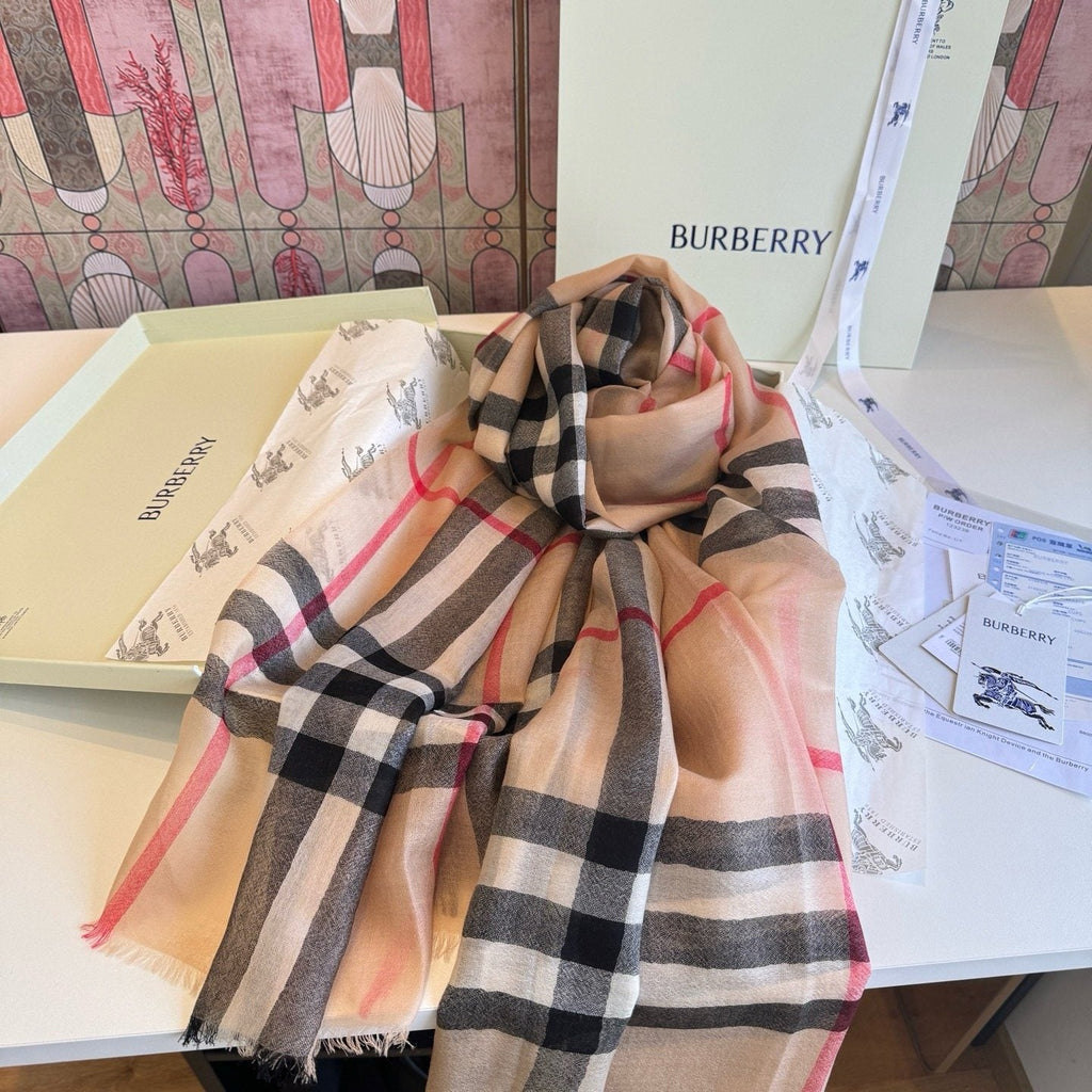 Burberry Camel Beige Plaid Scarf