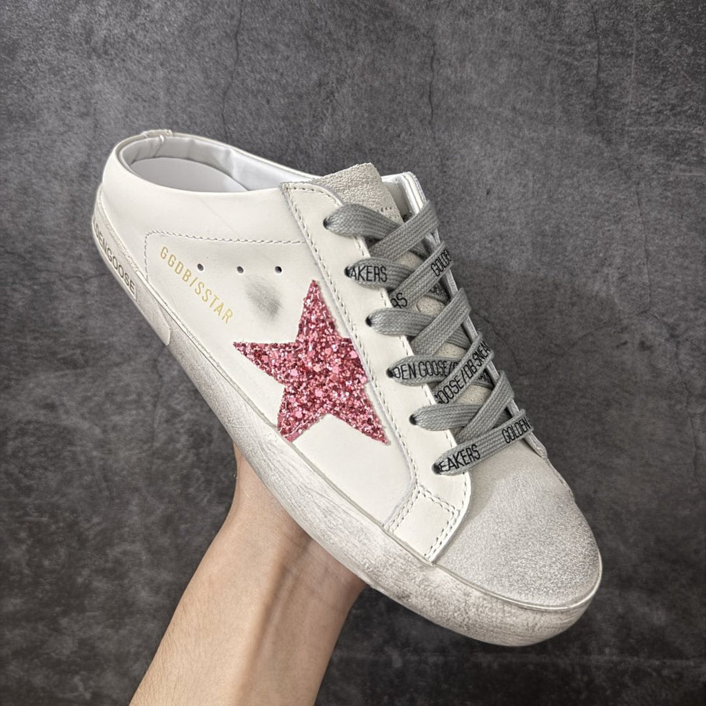 Golden Goose Pink Glitter Star Low-Top Sneakers