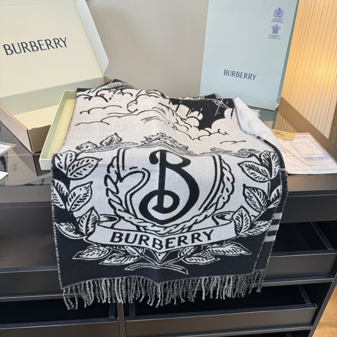 Burberry Equestrian Motif Fringed Scarf