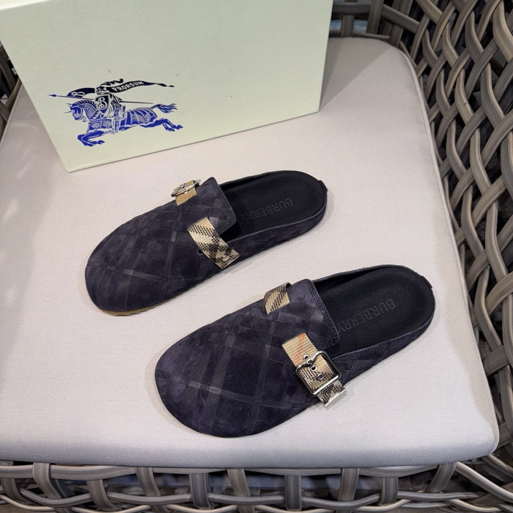 Burberry Patterned Buckle Mule Shoes