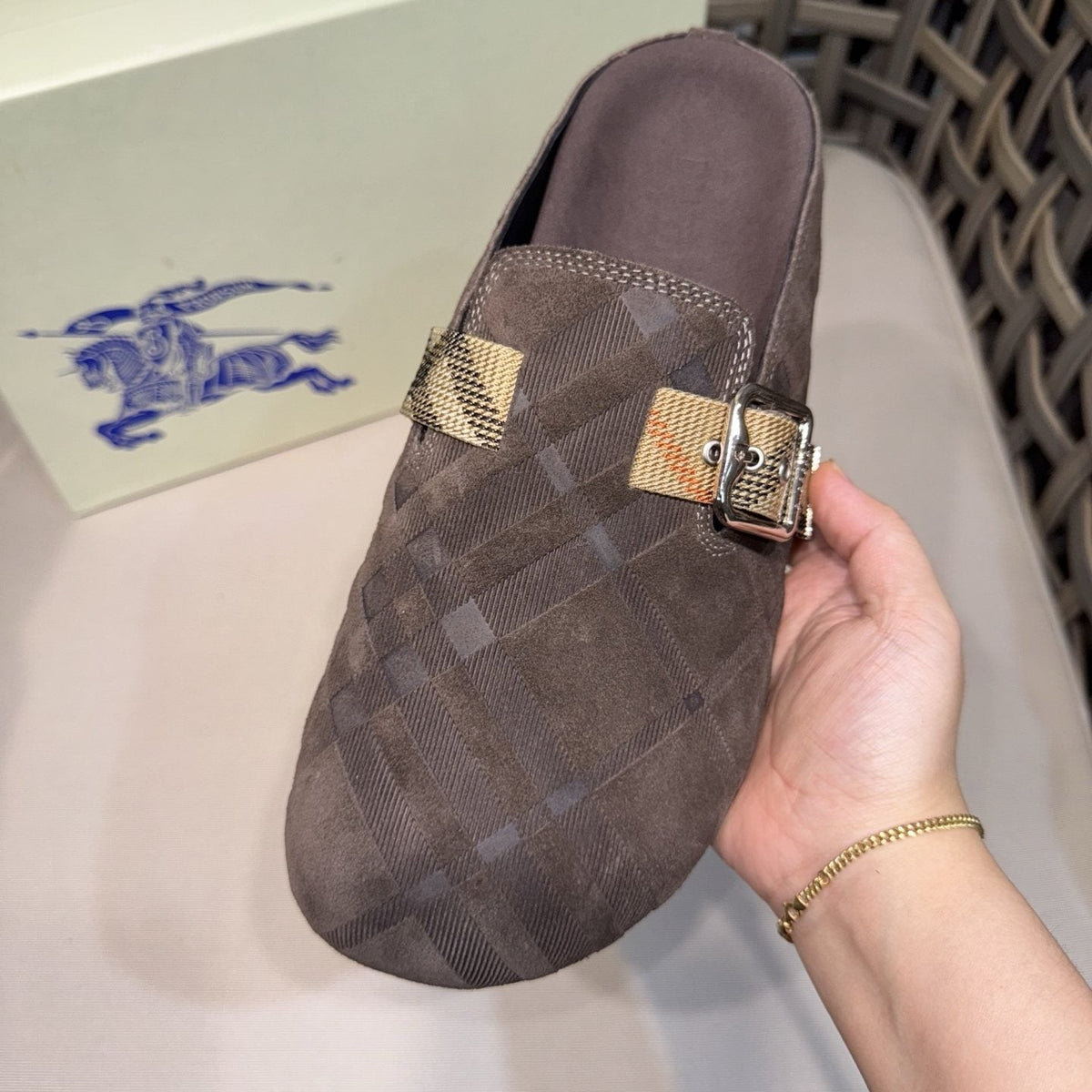 Burberry Patterned Buckle Mule Shoes