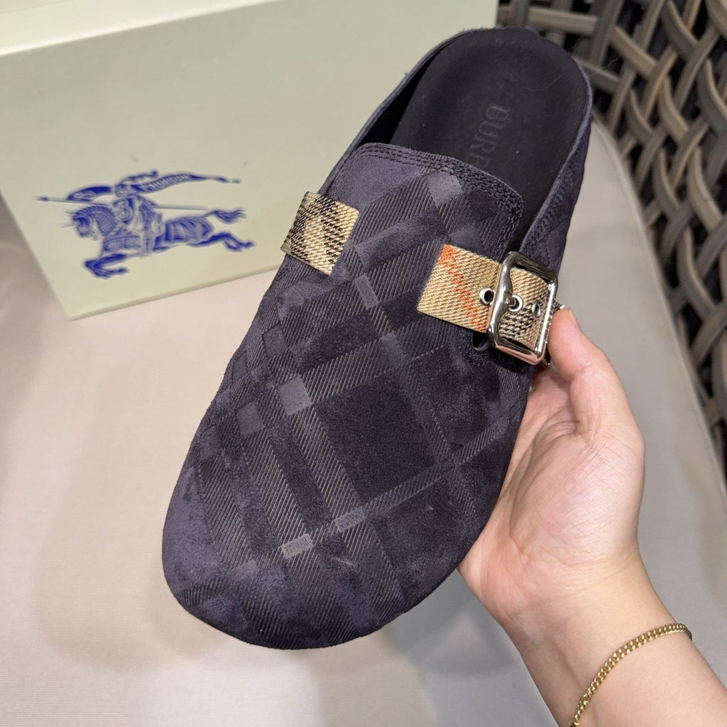 Burberry Patterned Buckle Mule Shoes