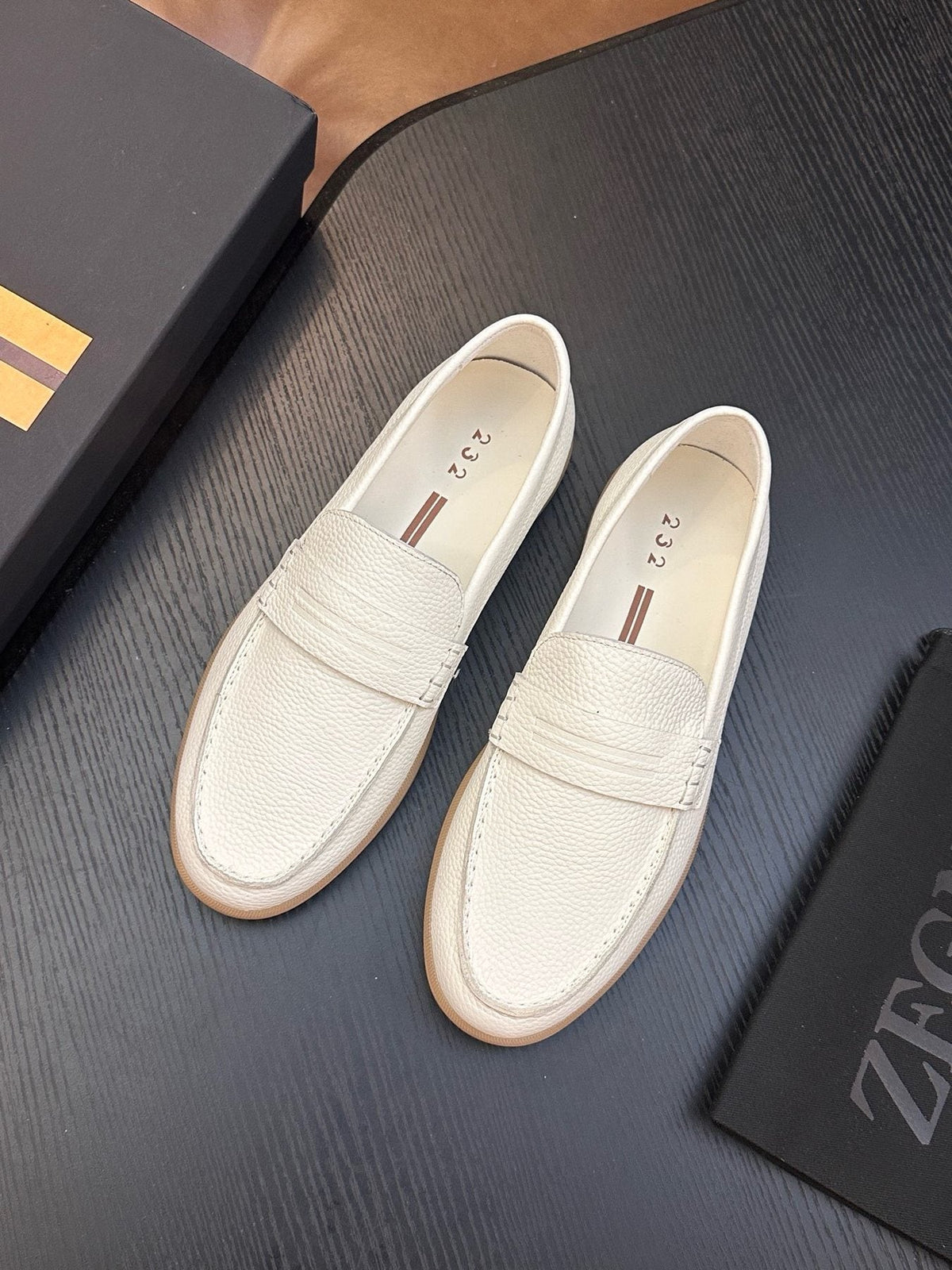 Zegna Textured Leather Strap Loafers