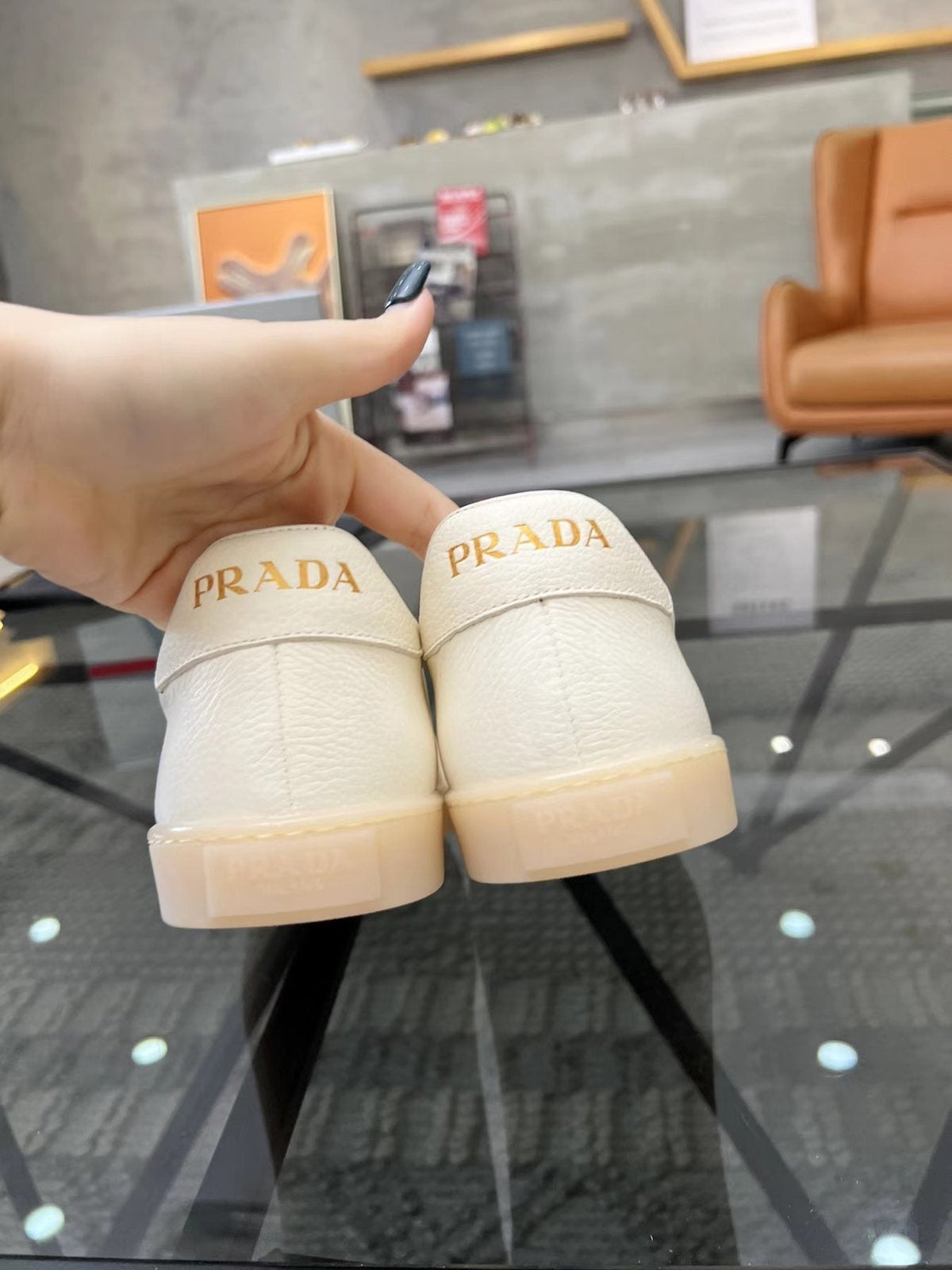 Prada Men's Gold Accent Low-Top Sneakers